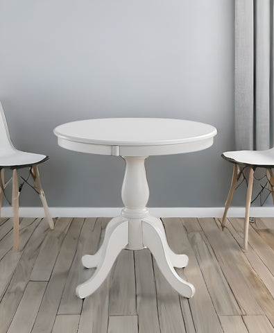 30" White Round Turned Pedestal Base Wood Dining Table