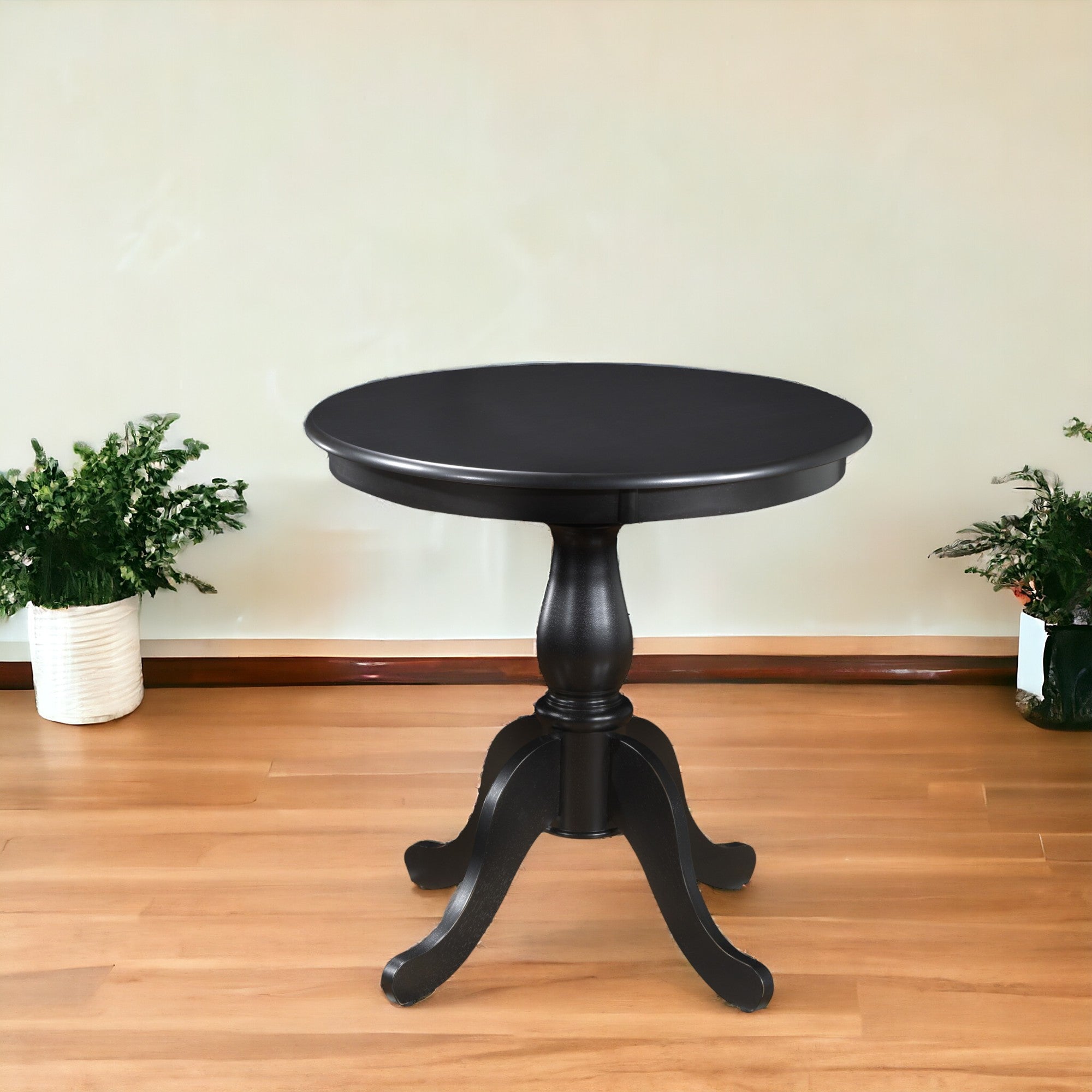 36" Antique Black Round Turned Pedestal Base Wood Dining Table