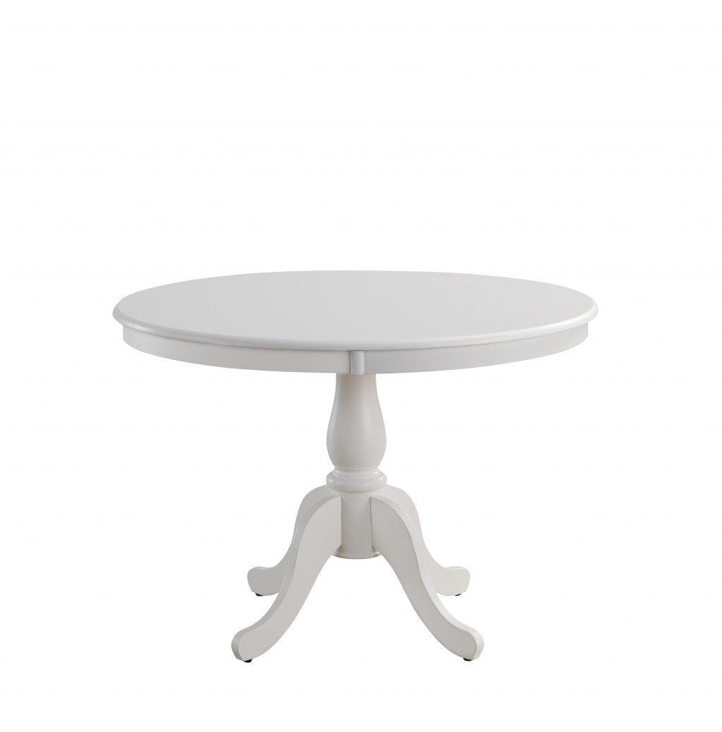 42" White Round Turned Pedestal Base Wood Dining Table