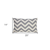 14" X 20" Gray Zippered Chevron Indoor Outdoor Throw Pillow