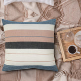 24" X 24" White Zippered Striped Indoor Outdoor Throw Pillow