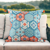 20" X 20" Blue Zippered Patchwork Indoor Outdoor Throw Pillow