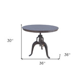 36" Industrial Gray Adjustable Crank Round Top Dining Table.