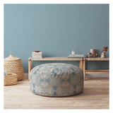 24" Blue Flax Round Ikat Pouf Ottoman