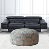 24" Blue Flax Round Ikat Pouf Ottoman