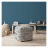 17" Blue Flax Polka Dots Pouf Ottoman