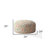 24" Orange Cotton Round Cactus Pouf Ottoman