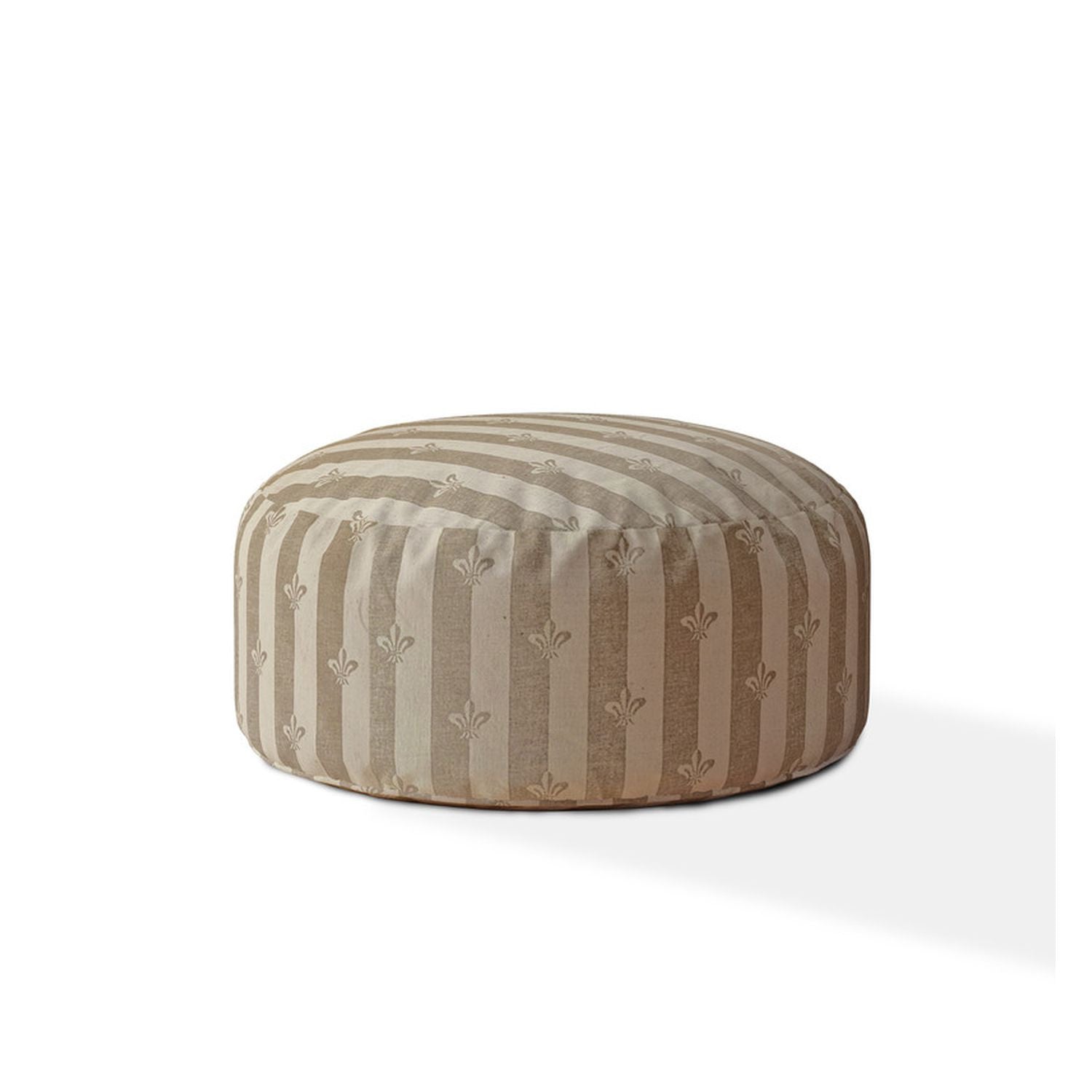 24" Taupe Flax Round Floral Pouf Ottoman