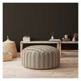 24" Taupe Flax Round Floral Pouf Ottoman