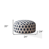 24" Blue And White Canvas Round Polka Dots Pouf Ottoman