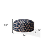 24" Blue Canvas Round Abstract Pouf Ottoman