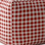 17" Red And White Cotton Gingham Pouf Ottoman