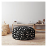 24" Black And White Cotton Round Dog Pouf Cover