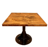 36" Brown And Black Square Solid Wood And Steel Pedestal Base Dining Table