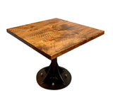 36" Brown And Black Square Solid Wood And Steel Pedestal Base Dining Table