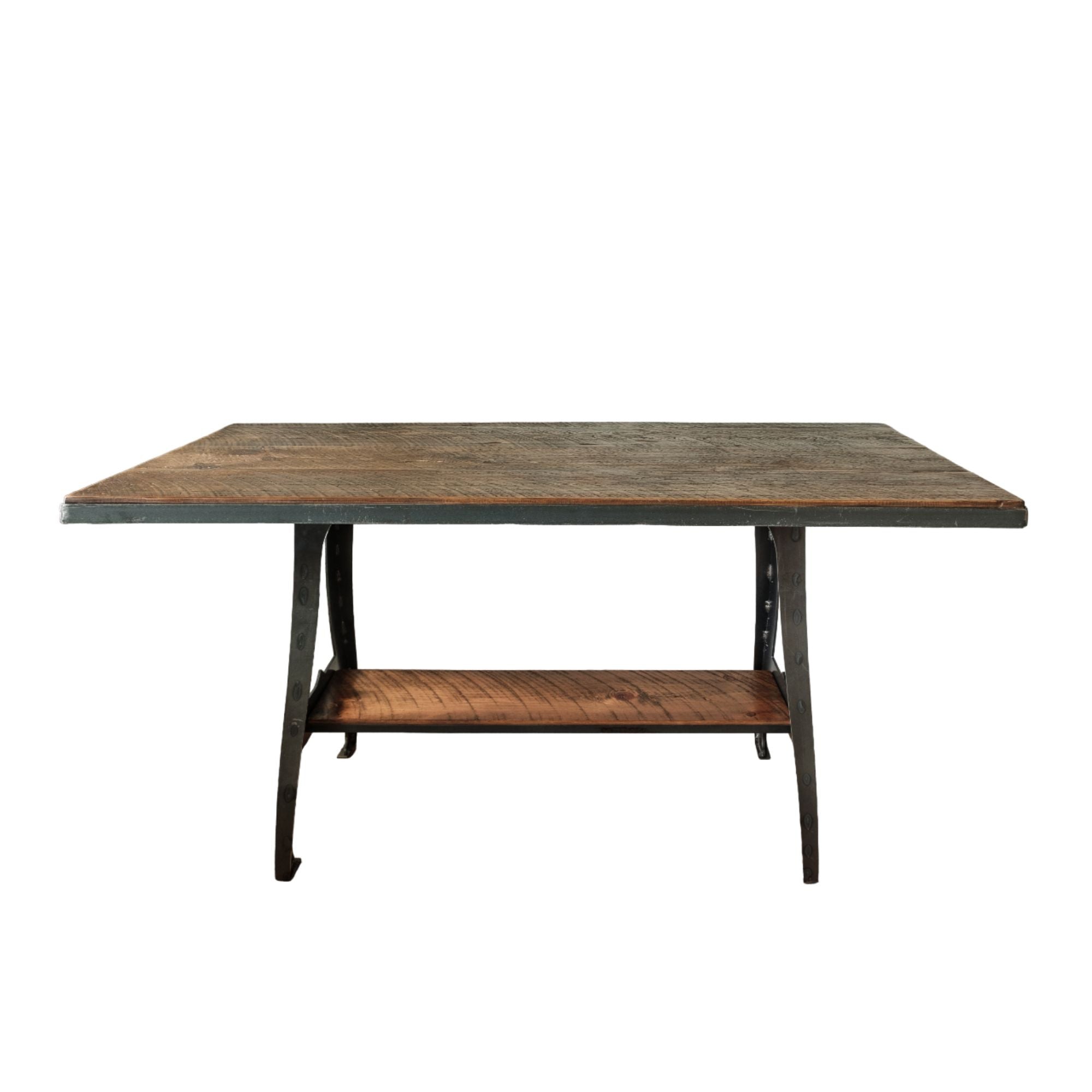 72" Brown And Black Solid Wood And Steel Dining Table