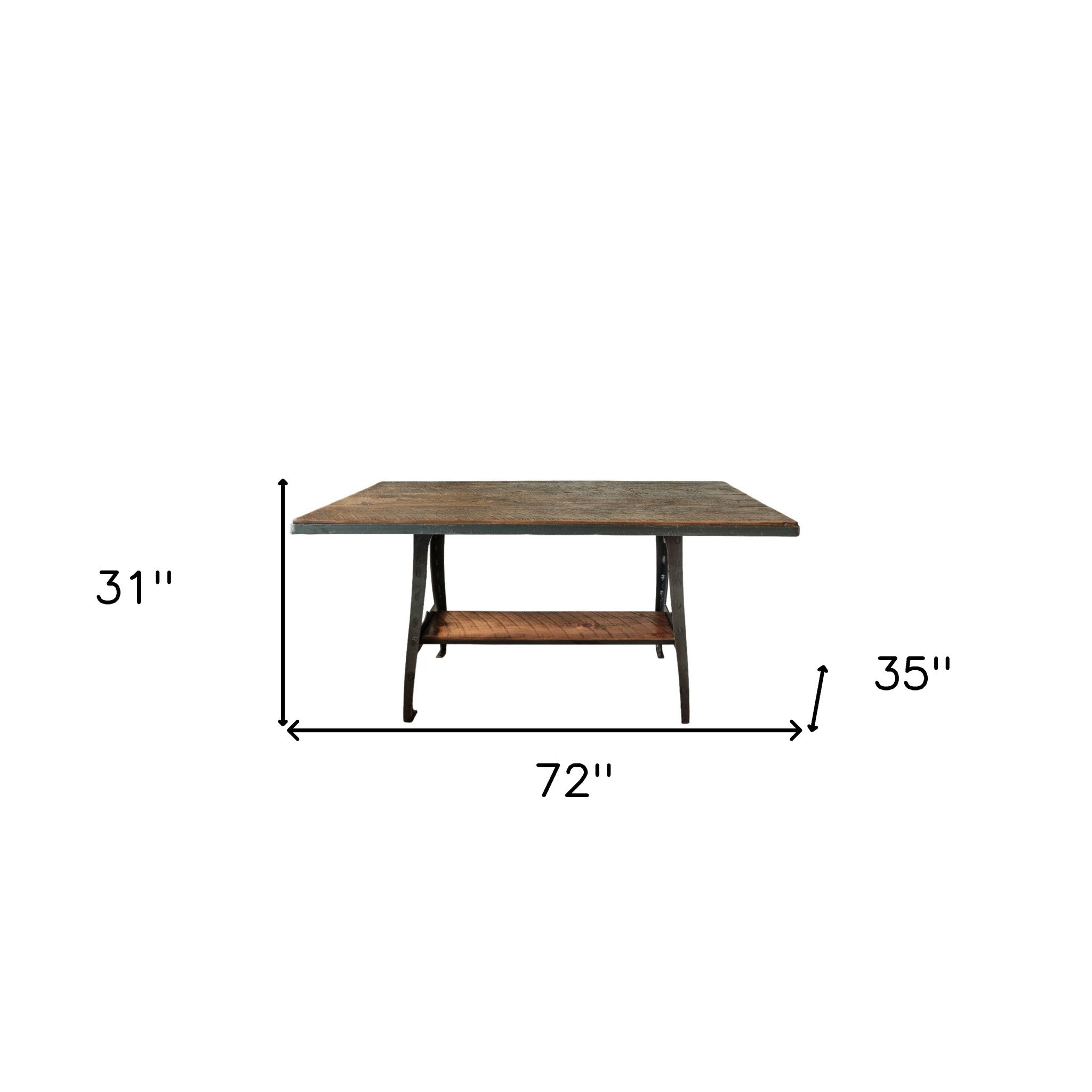 72" Brown And Black Solid Wood And Steel Dining Table