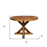 42" Brown Rounded Solid Wood Trestle Base Dining Table
