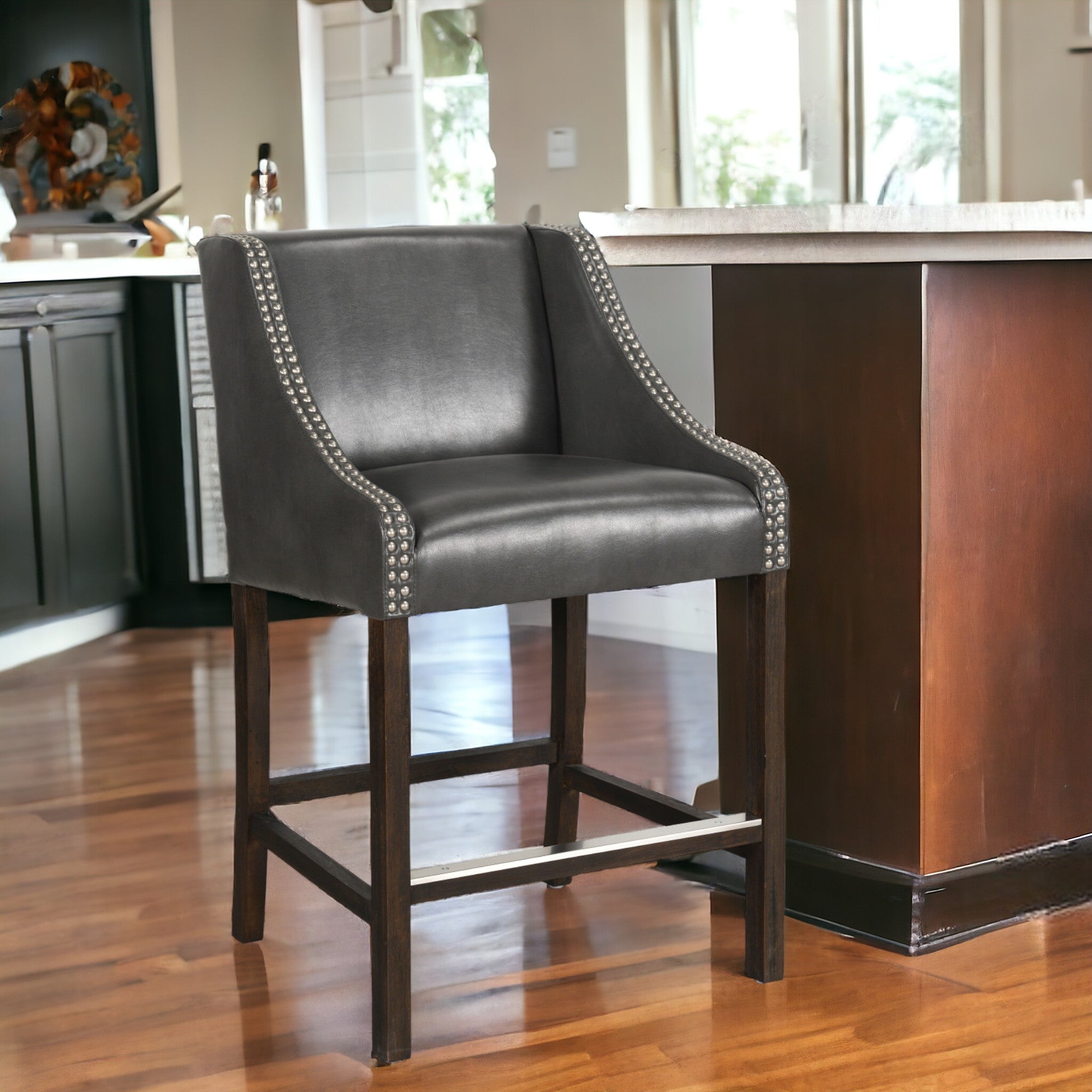 " Black And Brown Solid Wood Low Back Counter Height Bar Chair