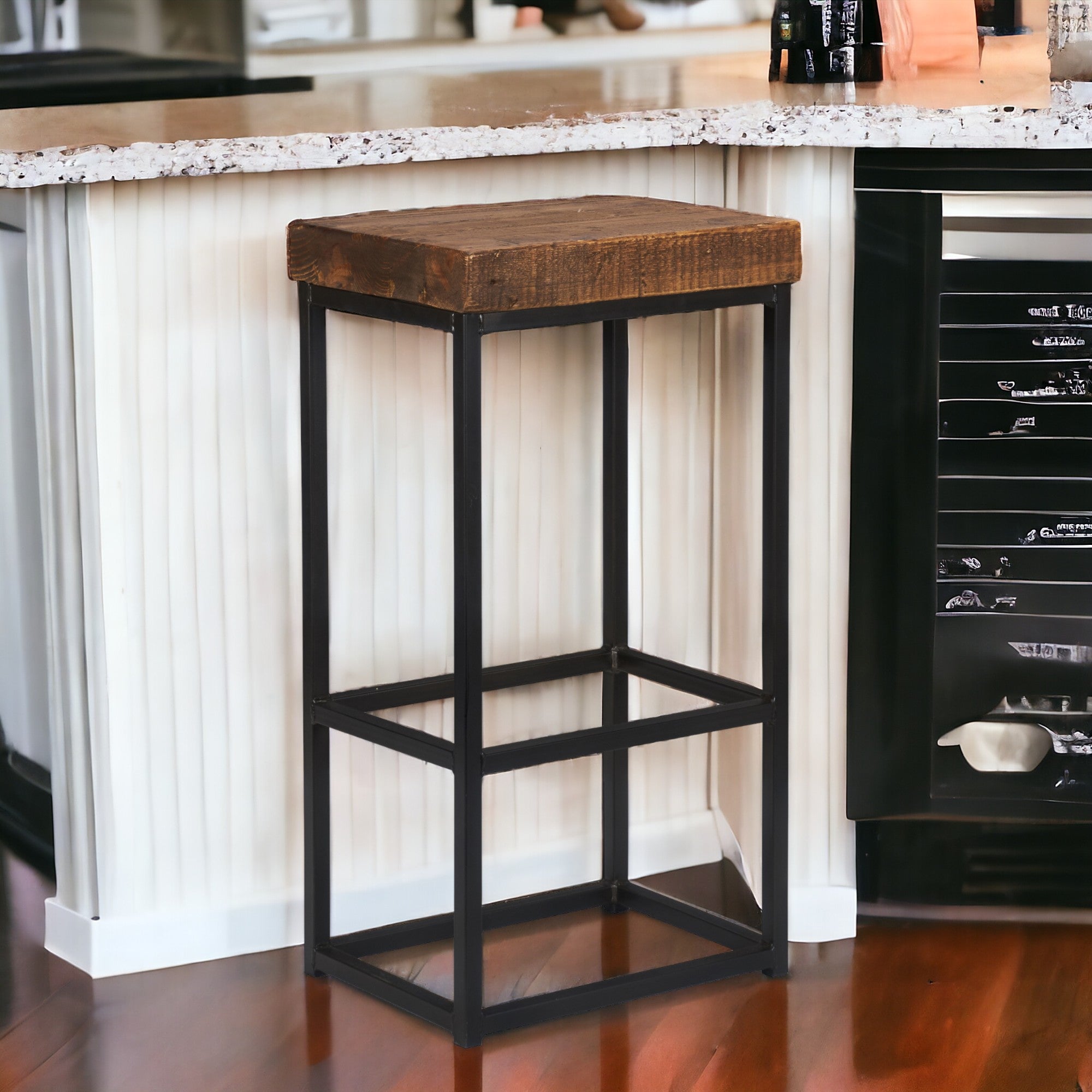 " Brown And Black Metal Backless Bar Height Bar Chair