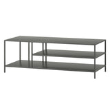 48" Gray Steel Coffee Table With Two Shelves