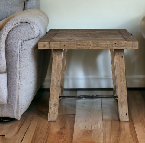 24" Wood Brown Solid Wood End Table