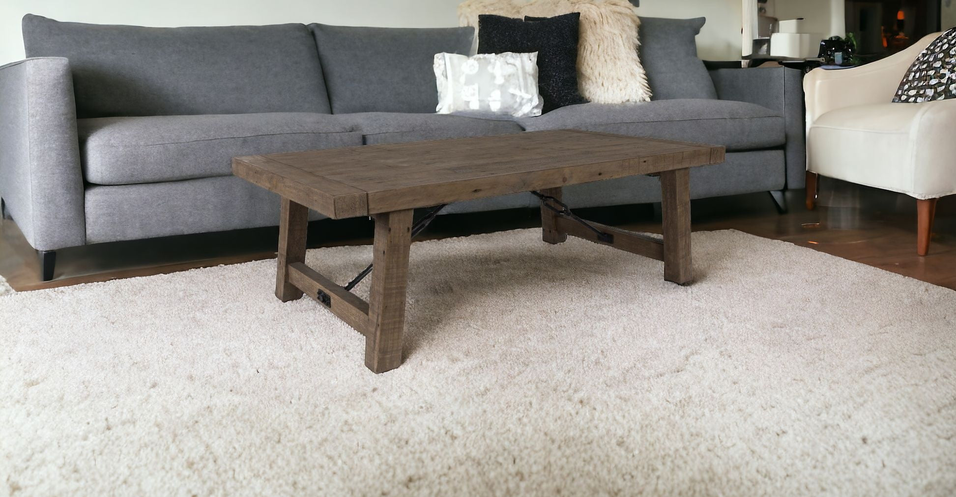 55" Brown Solid Wood Distressed Coffee Table