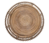 32" Natural Rattan Round Distressed Coffee Table