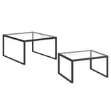 Set of Two 30" Black Glass And Steel Square Nested Coffee Tables