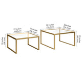 Set of Two 30" Gold Glass And Steel Square Nested Coffee Tables