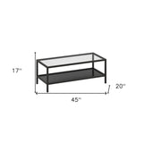 45" Black Glass And Steel Coffee Table With Shelf