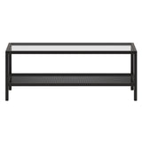 45" Black Glass And Steel Coffee Table With Shelf