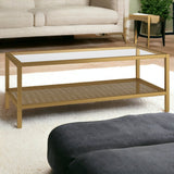 45" Gold Glass And Steel Coffee Table With Shelf