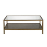 45" Gold Glass And Steel Coffee Table With Shelf