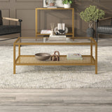 45" Gold Glass And Steel Coffee Table With Shelf