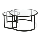 Set of Two 36" Black Glass And Steel Round Nested Coffee Tables