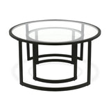 Set of Two 36" Black Glass And Steel Round Nested Coffee Tables