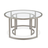 Set of Two 36" Nickel Glass And Steel Round Nested Coffee Tables