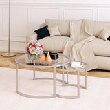 Set of Two 36" Nickel Glass And Steel Round Nested Coffee Tables