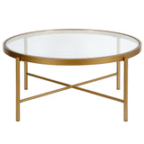 36" Gold Glass And Steel Round Coffee Table