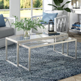 Set of Two 46" Silver Glass And Steel Nested Coffee Tables