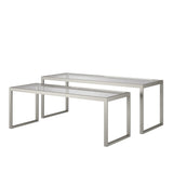 Set of Two 46" Silver Glass And Steel Nested Coffee Tables