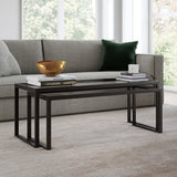 Set of Two 46" Black Glass And Steel Nested Coffee Tables