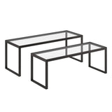 Set of Two 46" Black Glass And Steel Nested Coffee Tables