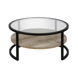 34" Black Glass And Steel Round Coffee Table With Shelf