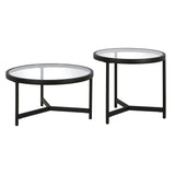 Set of Two 30" Black Glass And Steel Round Nested Coffee Tables