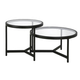 Set of Two 30" Black Glass And Steel Round Nested Coffee Tables