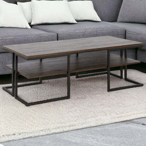 45" Black Steel Coffee Table With Shelf