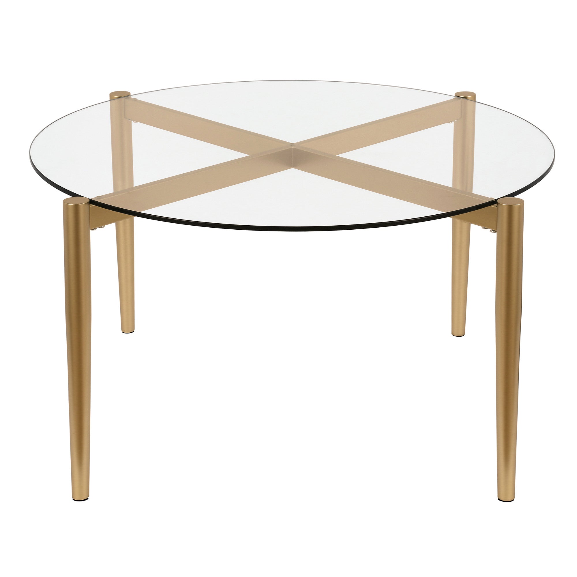 36" Gold Glass And Steel Round Coffee Table