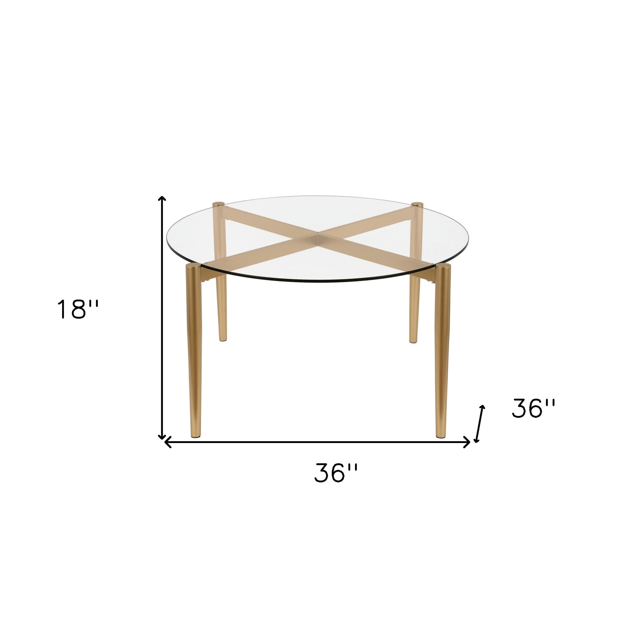 36" Gold Glass And Steel Round Coffee Table